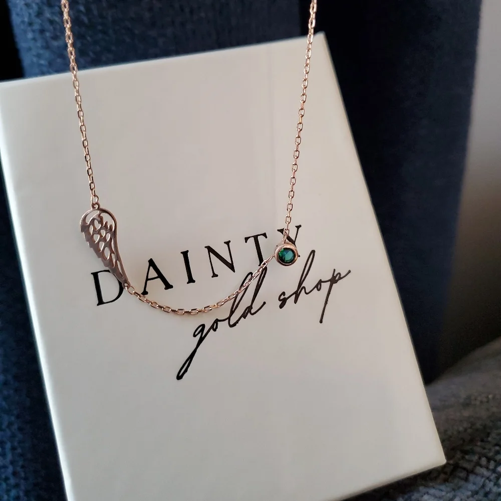 Memorial Necklace - Birthstone Angel Wing Necklace